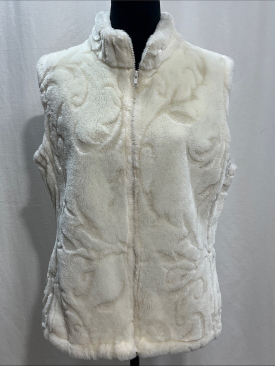 Coldwater Creek Jackets & Blazers - Ladies Coldwater Creek Cream Faux Fur Zip-Up Vest warm, trendy soft work 1358